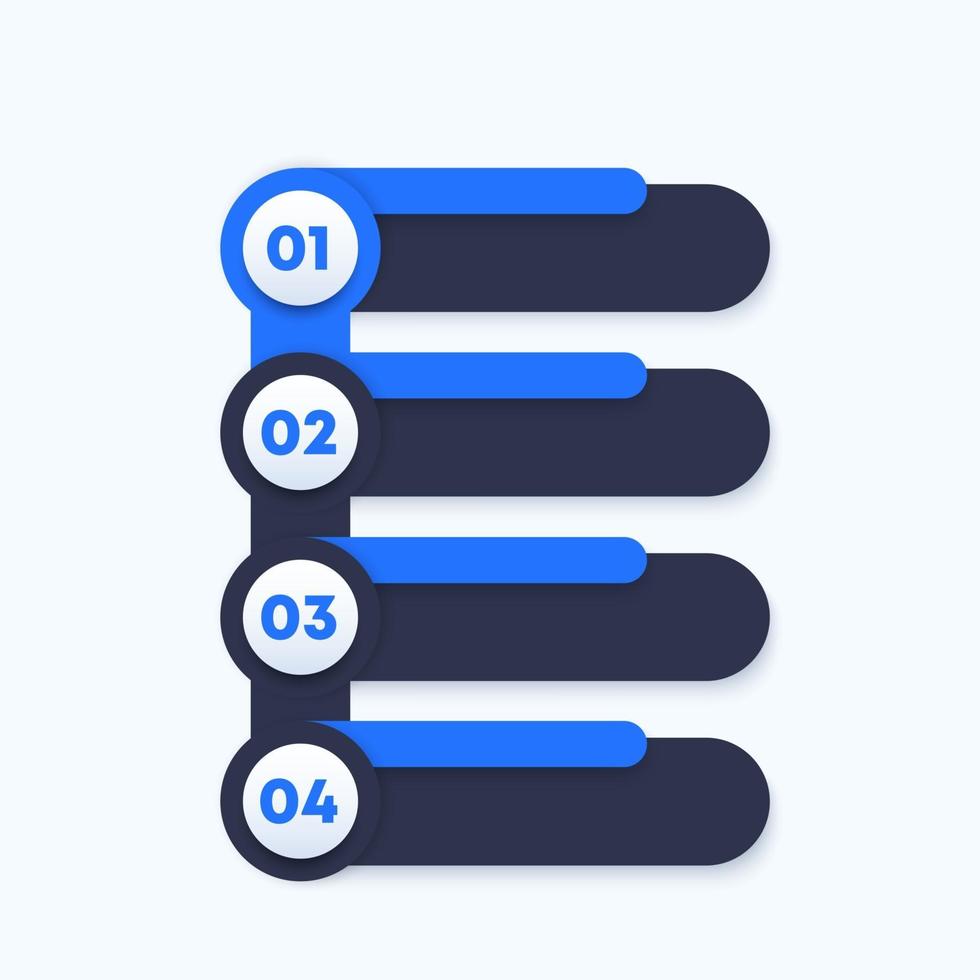 1, 2, 3, 4 étapes, chronologie verticale, éléments pour infographie vecteur