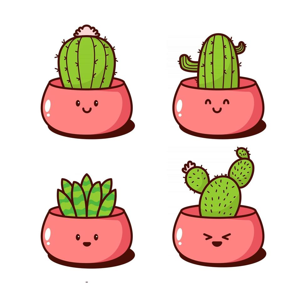 illustration de plante succulente cactus kawaii vecteur