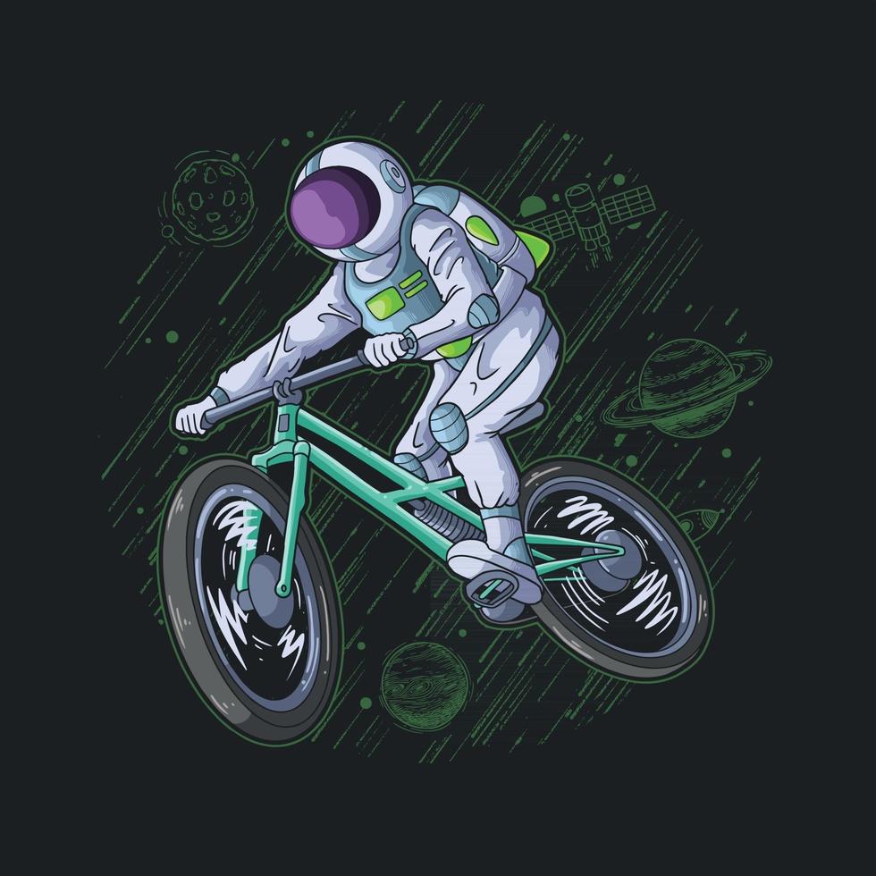 astronaute jouer à vélo dans le ciel illustration vecteur