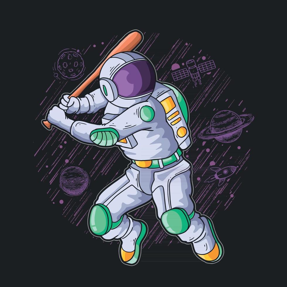 astronaute jouer au base-ball dans l'illustration de la galaxie vecteur
