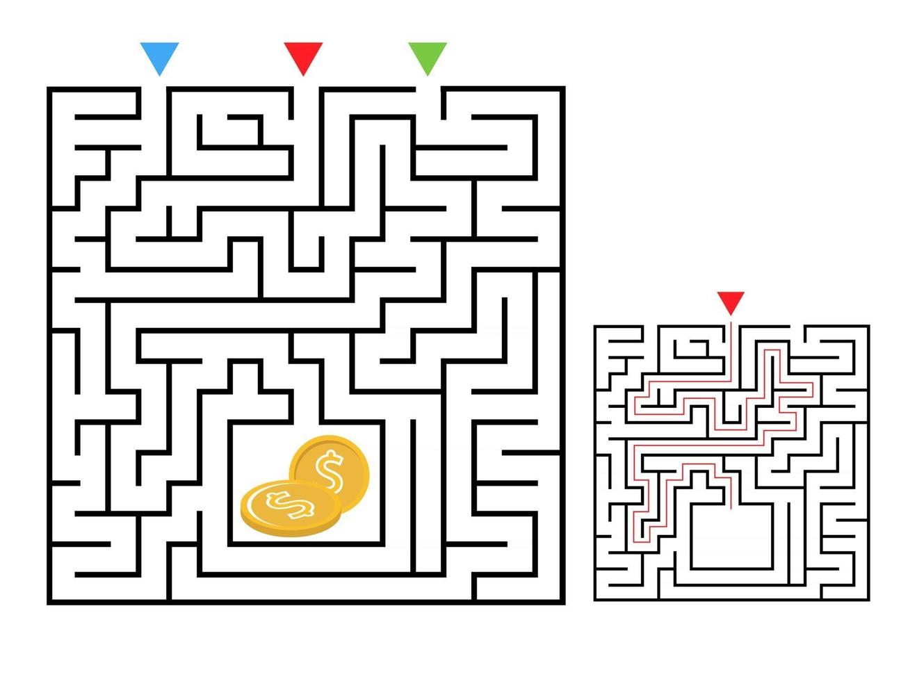 jeu de labyrinthe de labyrinthe carré pour les enfants. énigme de la logique du labyrinthe. vecteur