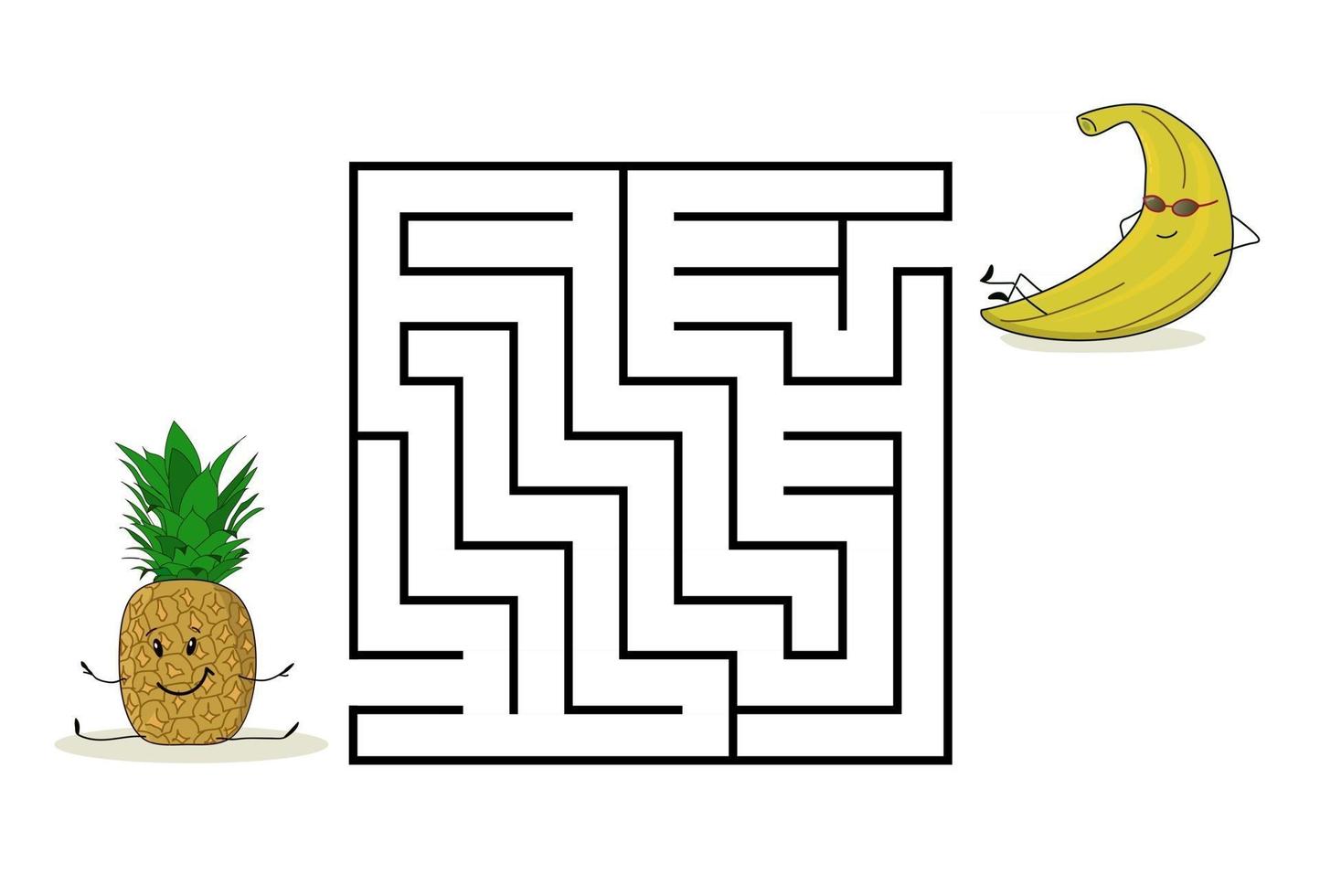 labyrinthe de labyrinthe carré avec des personnages de dessins animés. fruits mignons vecteur