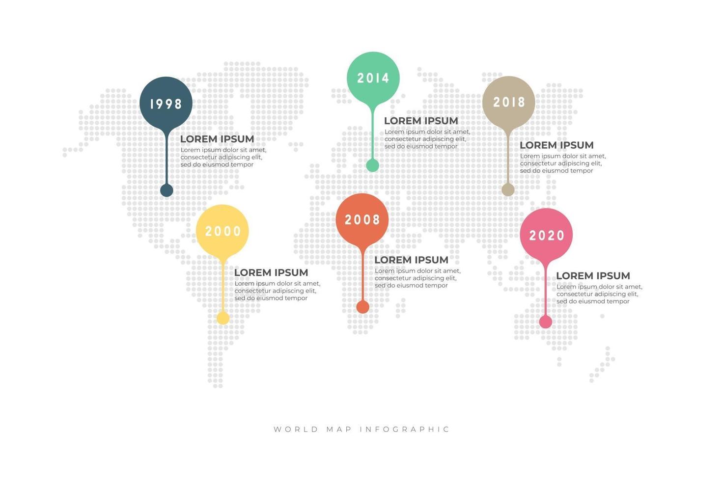 chronologie de l'entreprise avec modèle d'infographie de fond de carte du monde. vecteur