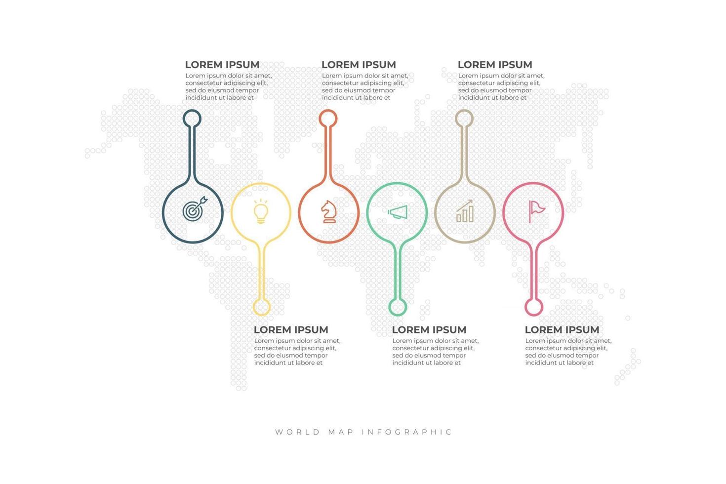 Processus de modèle de conception de ligne mince infographique 6 options. vecteur