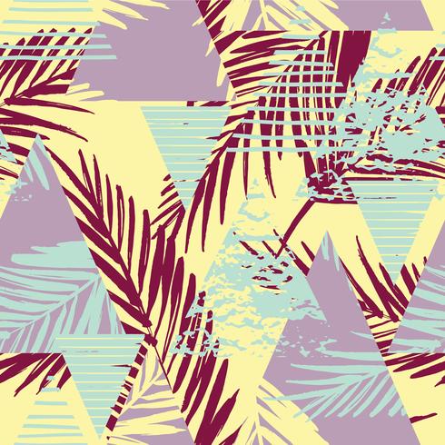 Transparente motif exotique avec des feuilles de palmier sur fond géométrique vecteur