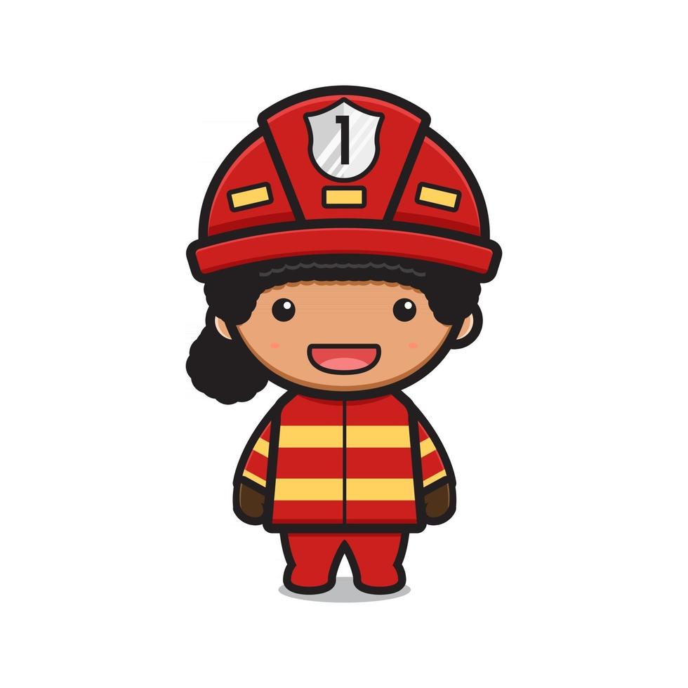 jolie fille pompier dessin animé icône illustration vectorielle vecteur