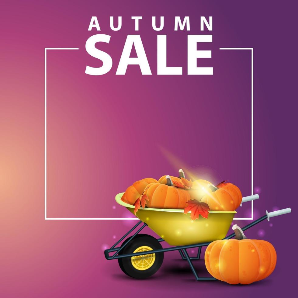 vente d'automne, bannière web pour votre site web avec brouette de jardin vecteur