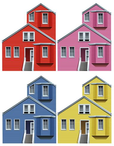 Maison en bois en quatre couleurs vecteur
