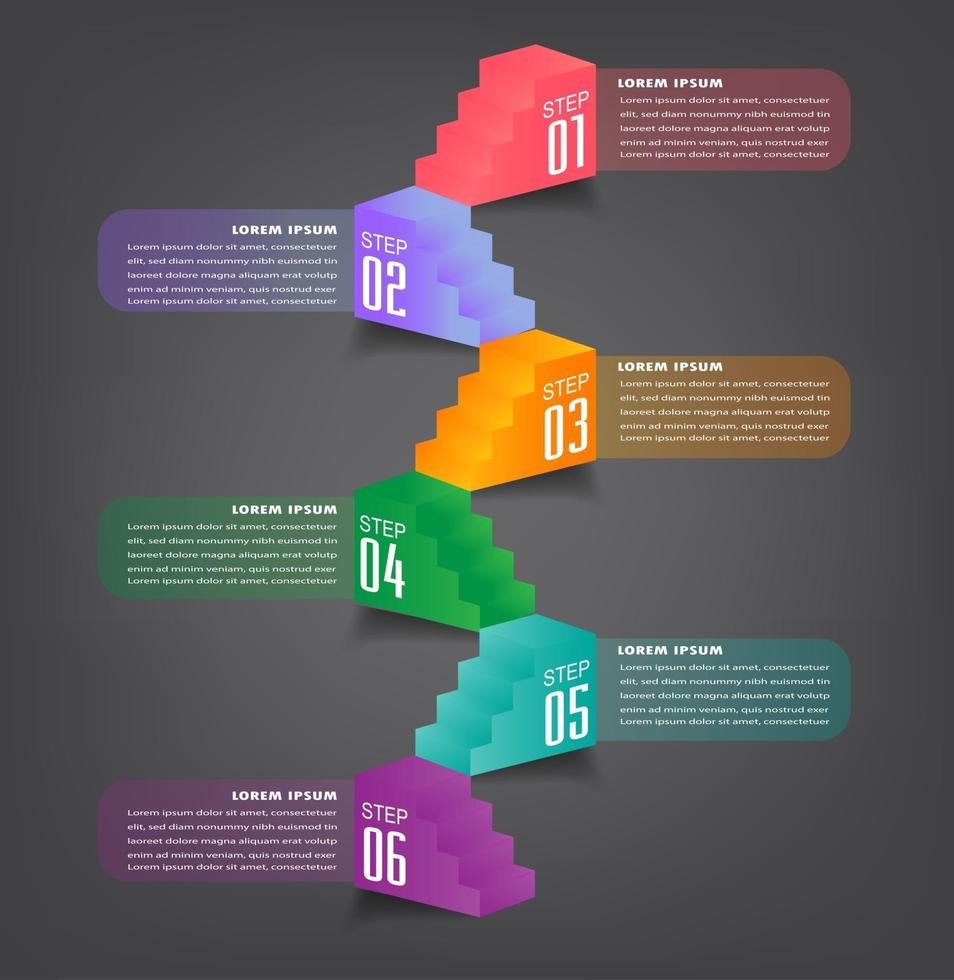 modèle de zone de texte moderne, bannière d'infographie, marche d'escalier vecteur