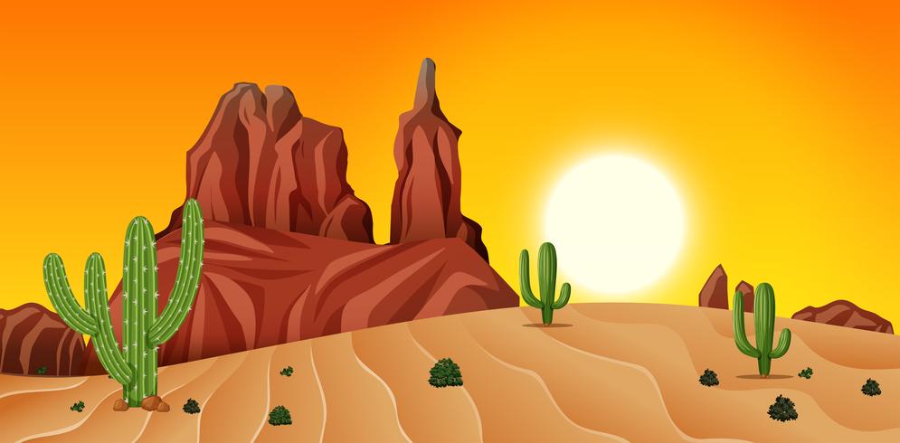 Scène du désert au coucher du soleil vecteur