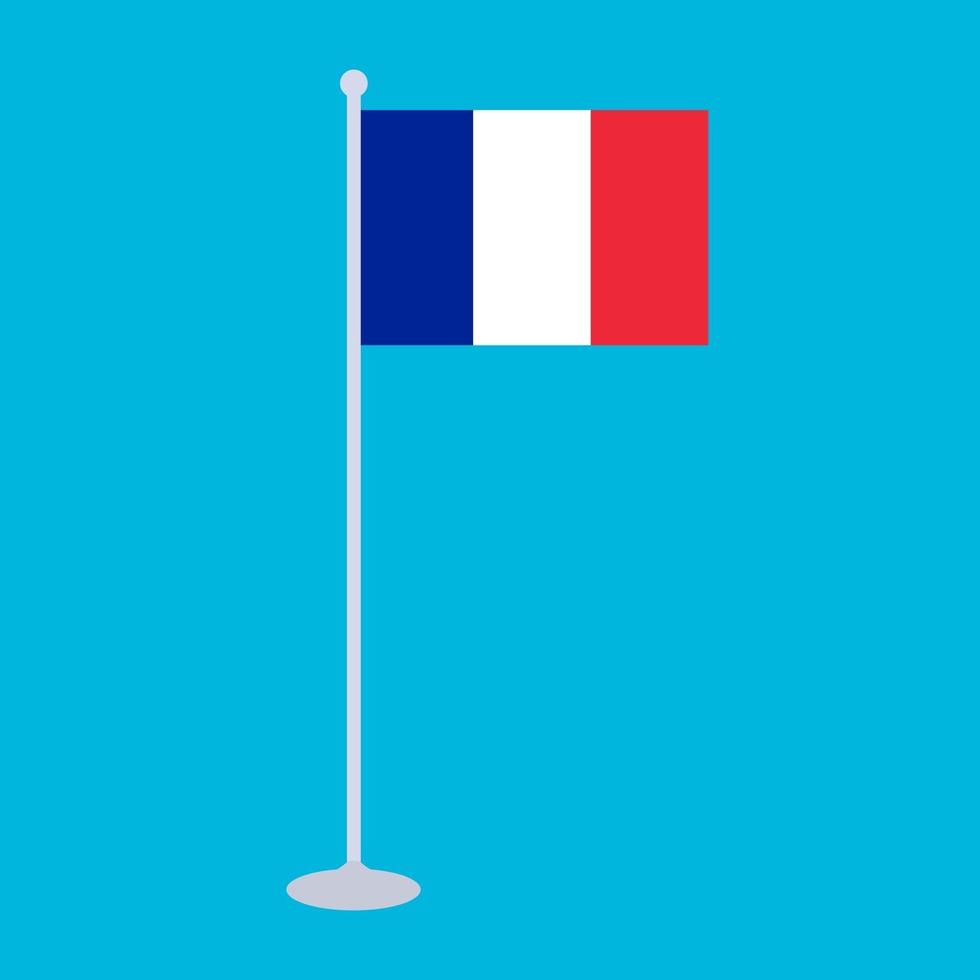 le drapeau national et le mât de drapeau de l'illustration vectorielle de france. vecteur