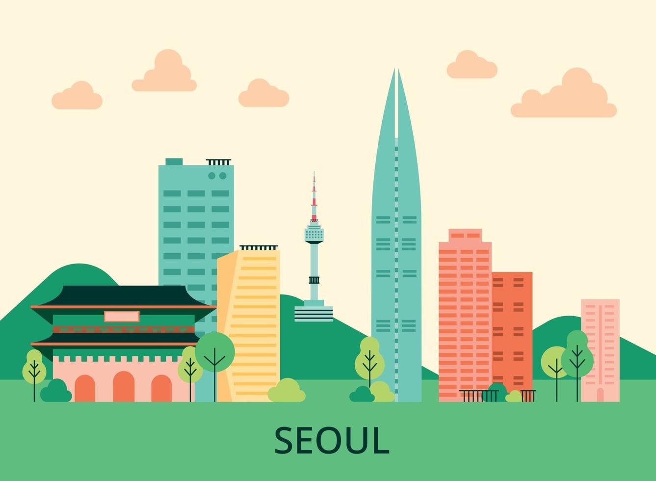 affiche de tourisme avec des bâtiments emblématiques coréens. vecteur