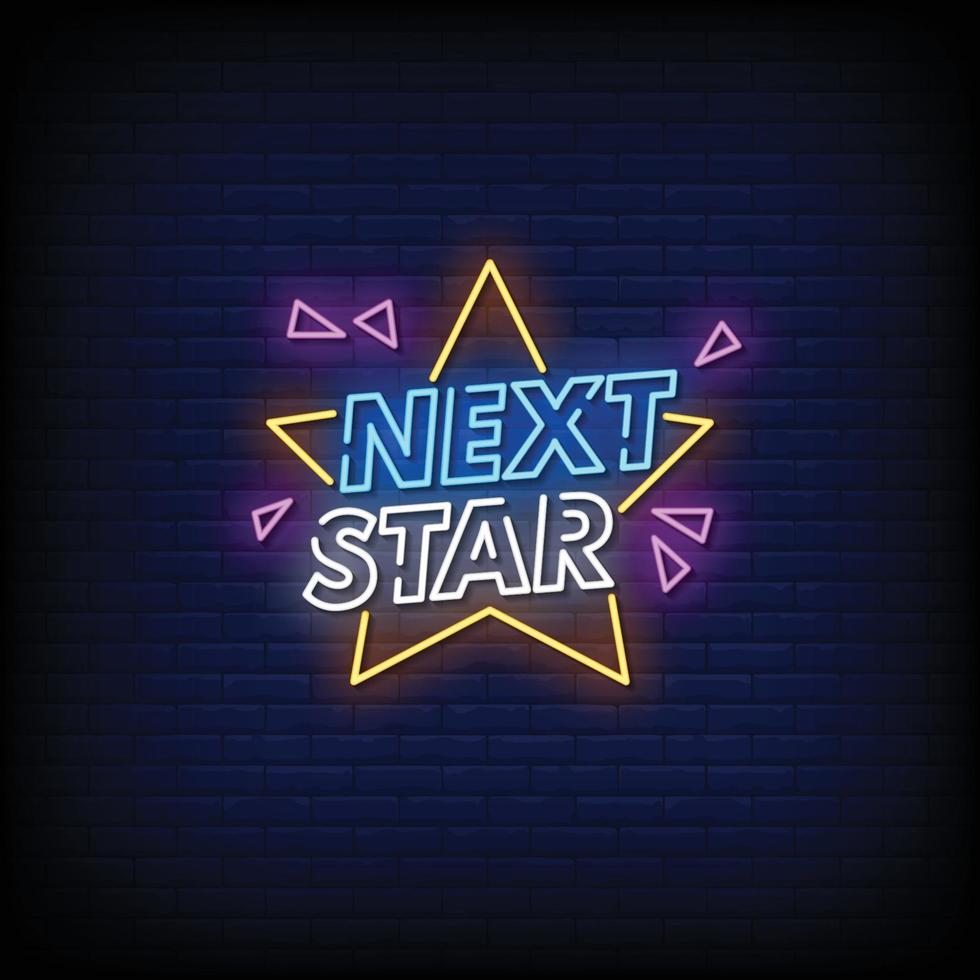 Next star enseigne au néon sur mur de briques vecteur