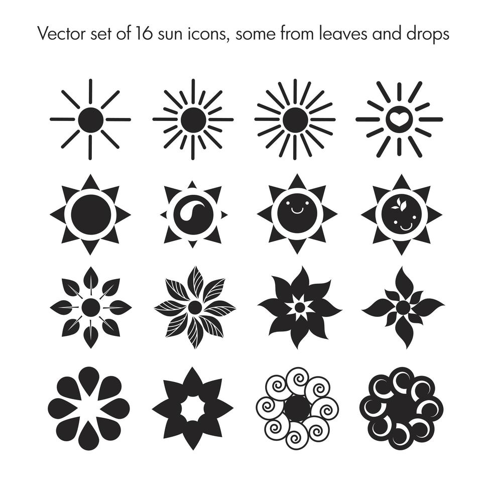 ensemble de vecteurs de 16 icônes de soleil vecteur