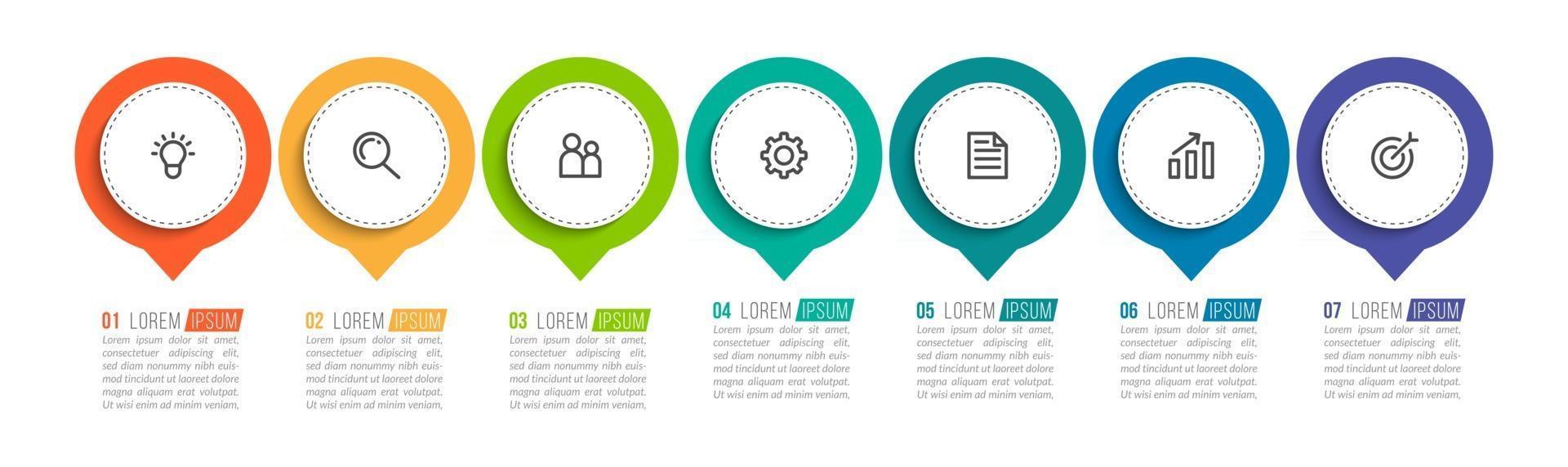 modèle de conception infographique avec icônes et 7 options ou étapes vecteur