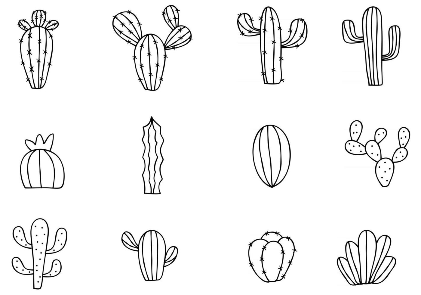 ensemble de cactus doodle vecteur