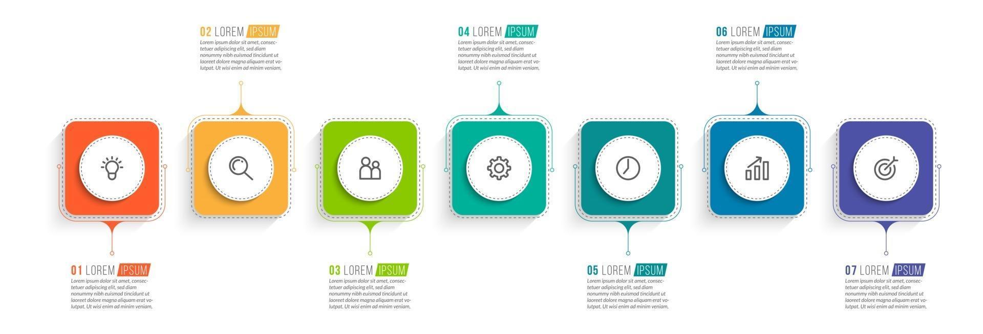 modèle de conception infographique avec icônes et 7 options ou étapes vecteur