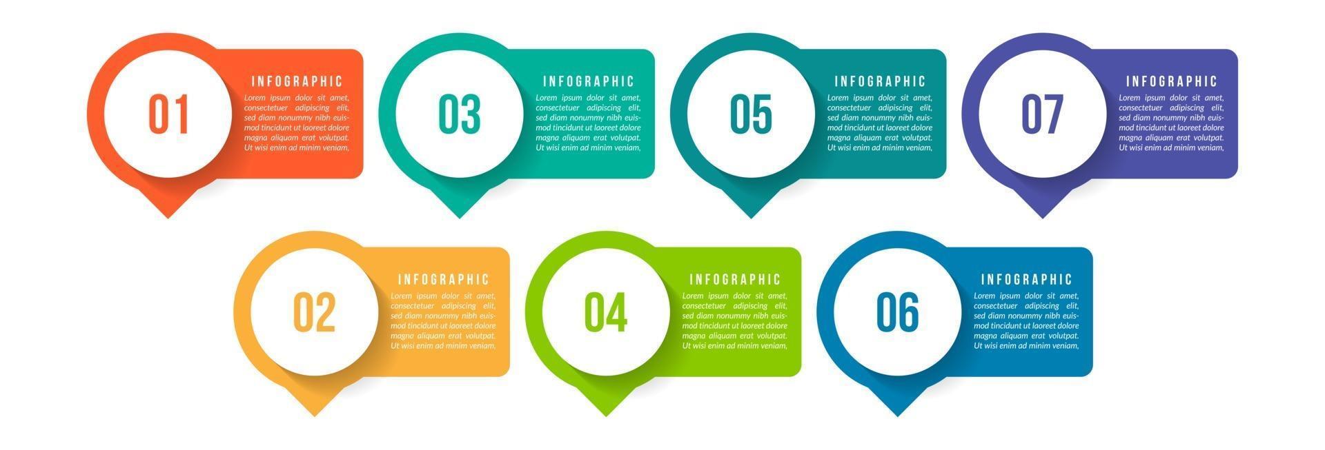 modèle de conception infographique avec icônes et 7 options ou étapes vecteur