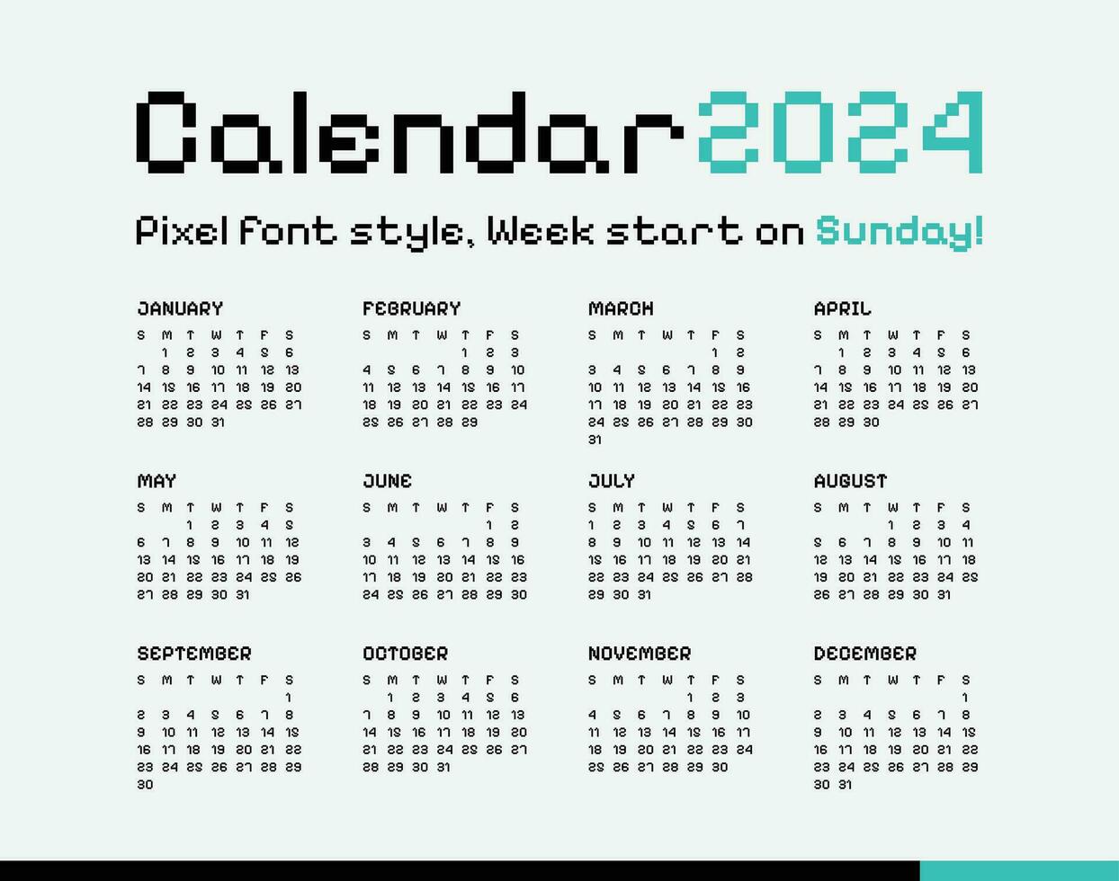 calendrier 2024, minimal style, la semaine début sur dimanche. vecteur