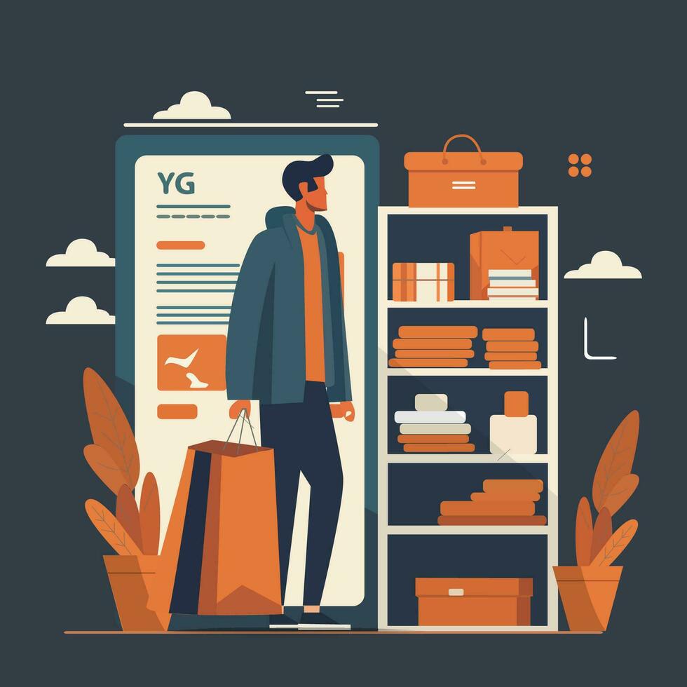 homme achats mobile app illustration vecteur