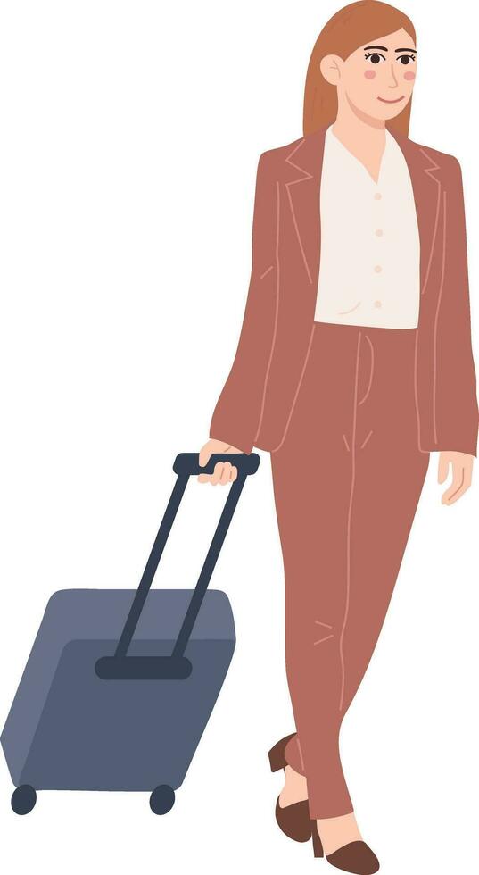 affaires femelle voyageur avec valise touristique Voyage personnage illustration graphique dessin animé art vecteur