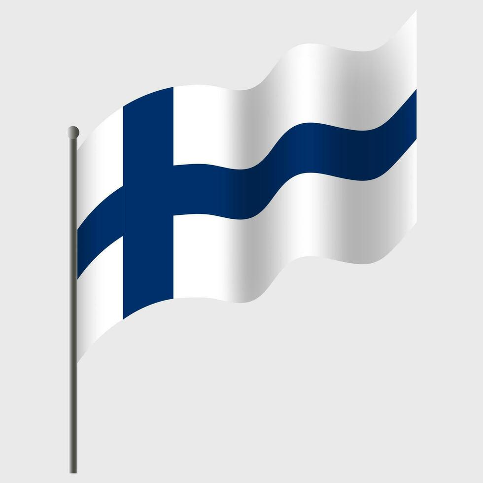 agité Finlande drapeau. finlandais drapeau sur mât de drapeau. vecteur emblème de Finlande