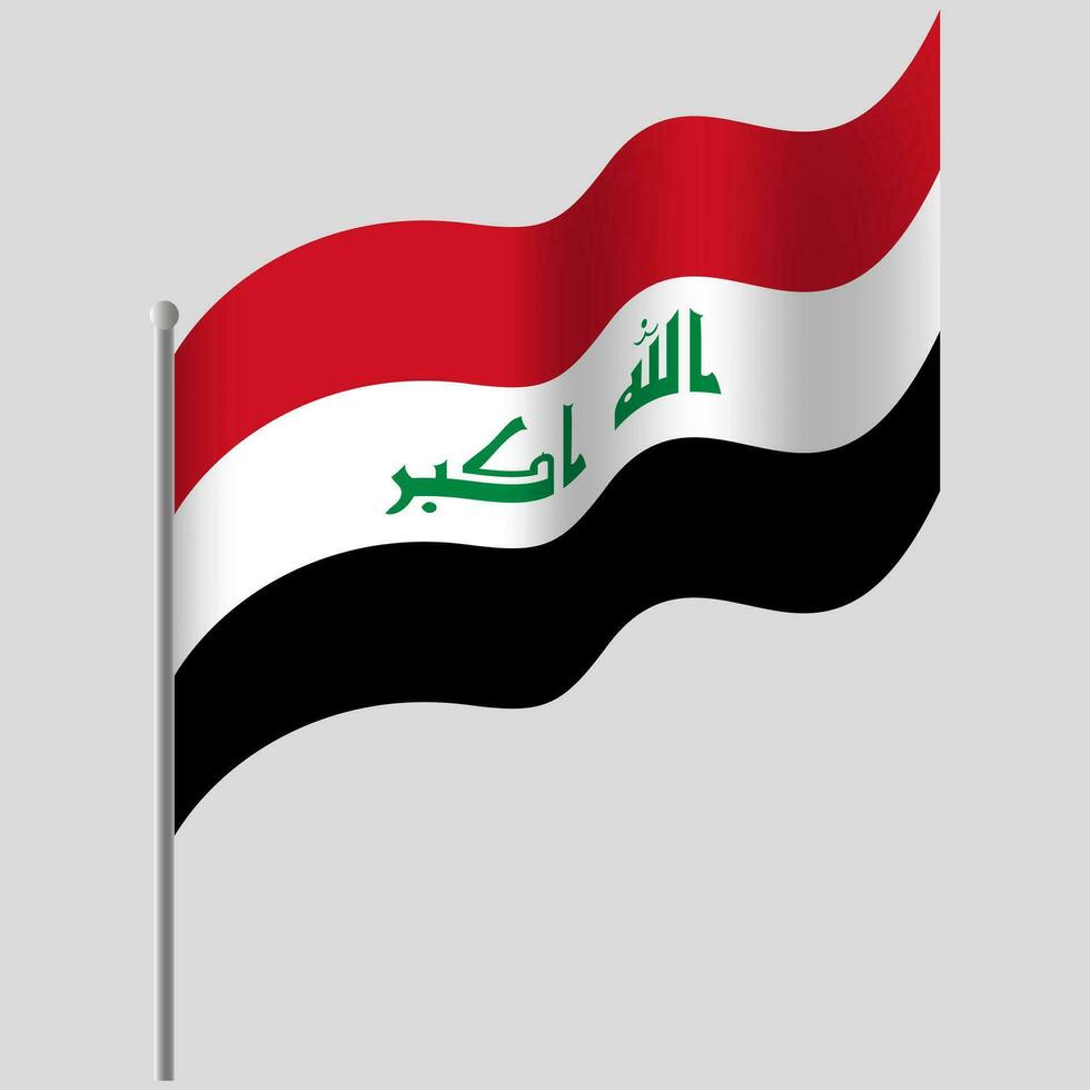 agité Irak drapeau. Irak drapeau sur mât de drapeau. vecteur emblème de Irak