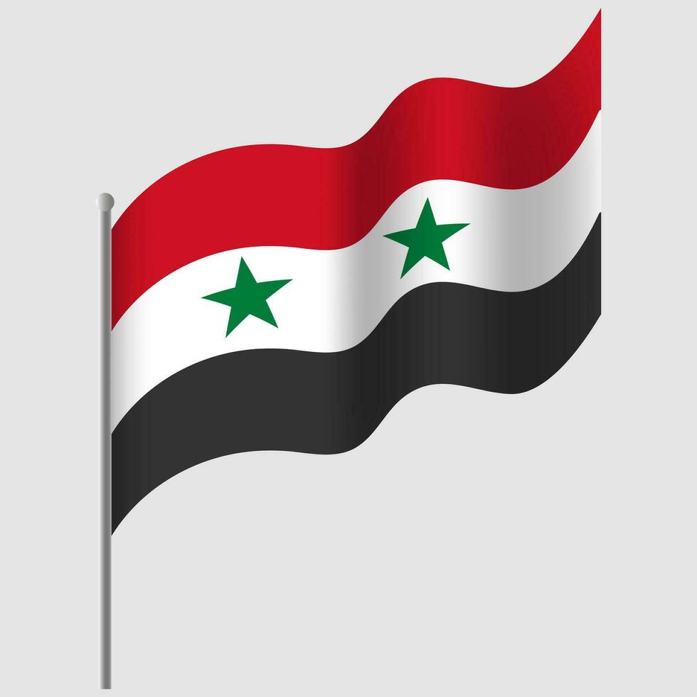 agité Syrie drapeau. syrien drapeau sur mât de drapeau. vecteur emblème de Syrie