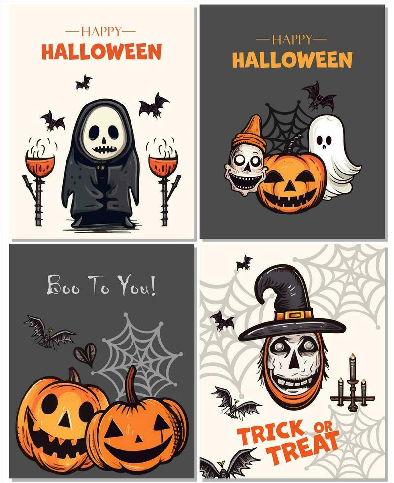Halloween arrière-plan, bannière, conception. Halloween cartes, modèle, main tiré invitation vecteur