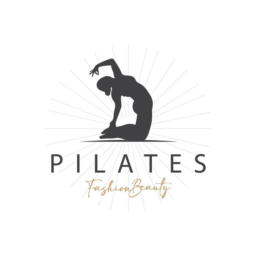 pilates pose logo, yoga logo conception vecteur modèle illustration