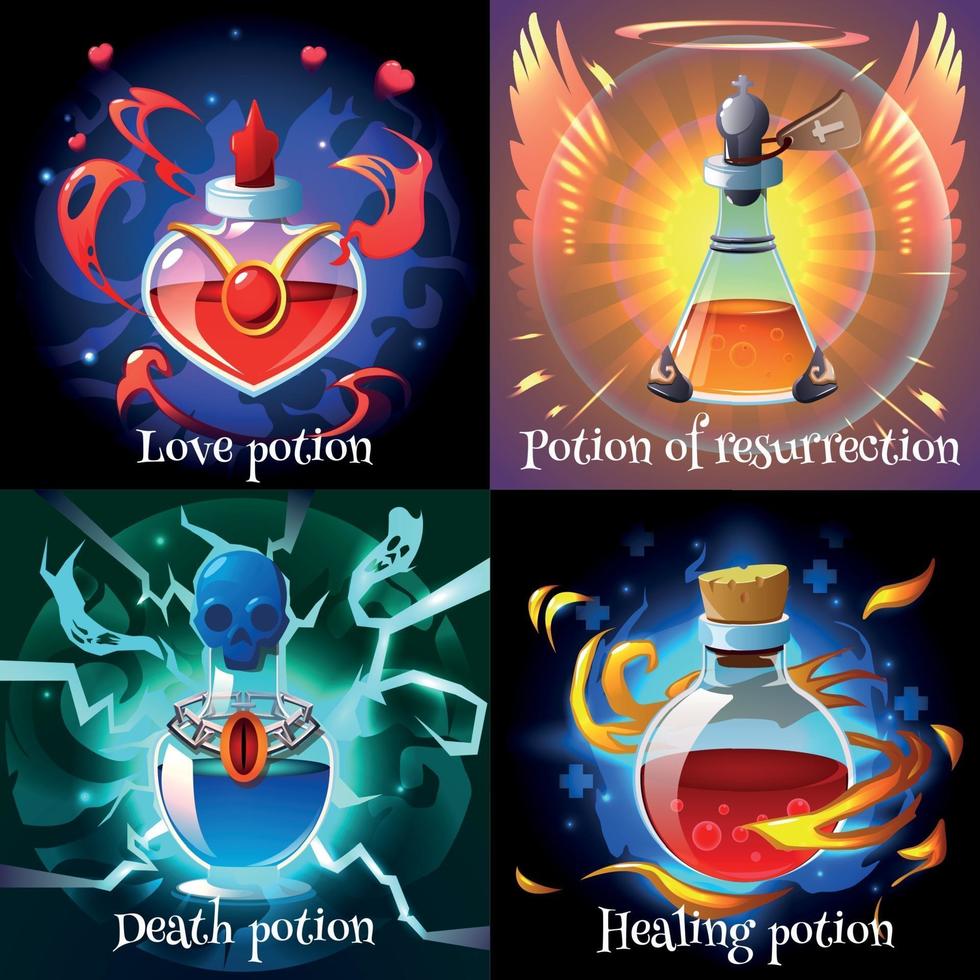 Potions magiques 2x2 design concept vector illustration