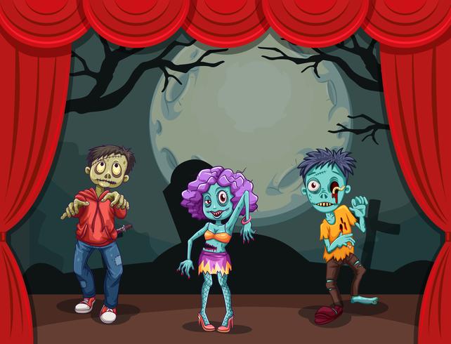 Trois zombies sur scène vecteur