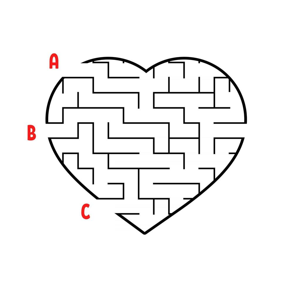 labyrinthe en forme de coeur. jeu pour les enfants. casse-tête pour les enfants. trouver le bon chemin. énigme du labyrinthe. illustration vectorielle plane isolée sur fond blanc. vecteur