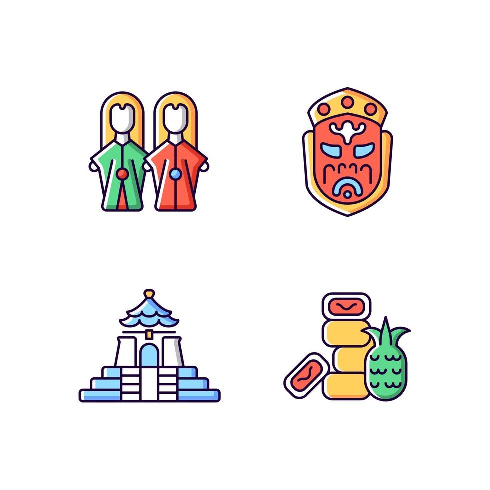 ensemble d'icônes de couleur rvb de cérémonie asiatique. vecteur