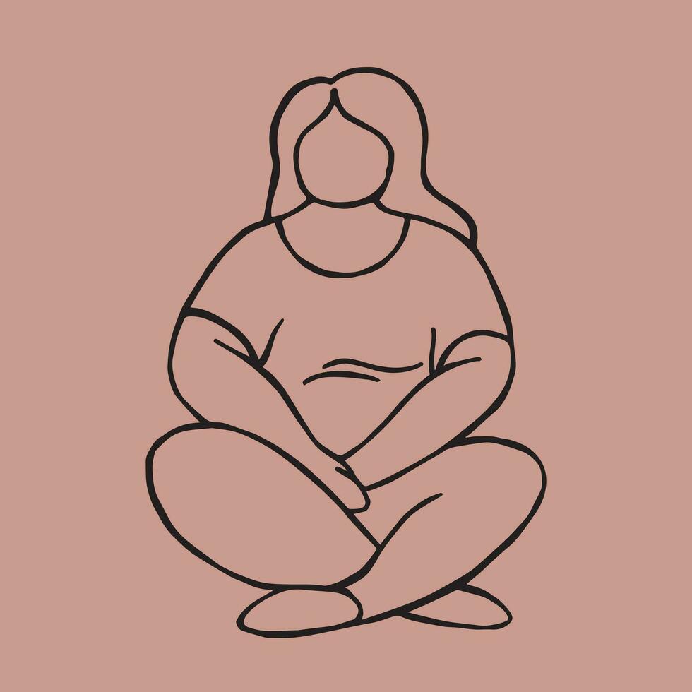 vecteur illustration de une dodu femme, ligne art. corps positivité symbole, graisse fille