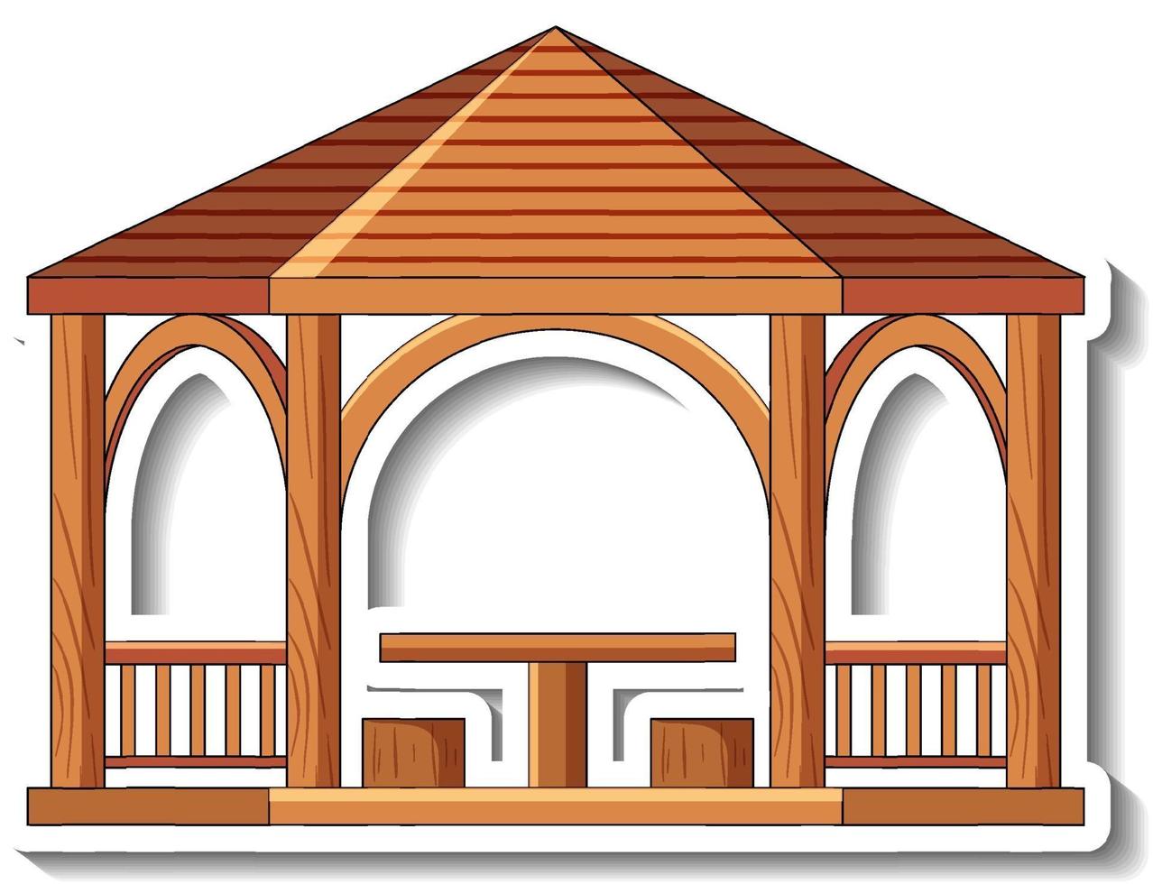 modèle d'autocollant avec gazebo en bois isolé vecteur