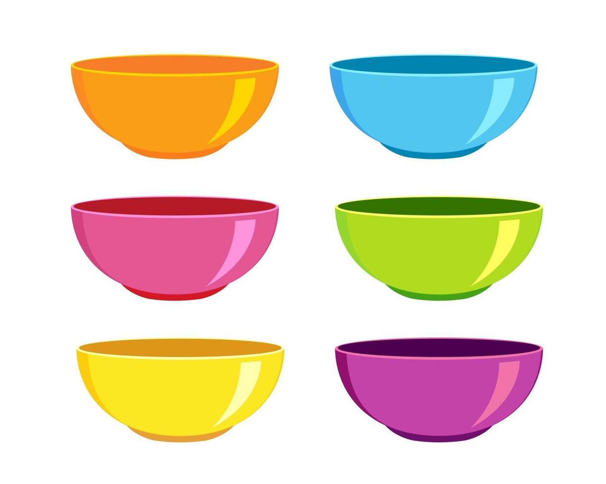 collection de bols colorés vides. vaisselle propre pour salade ou soupe vecteur