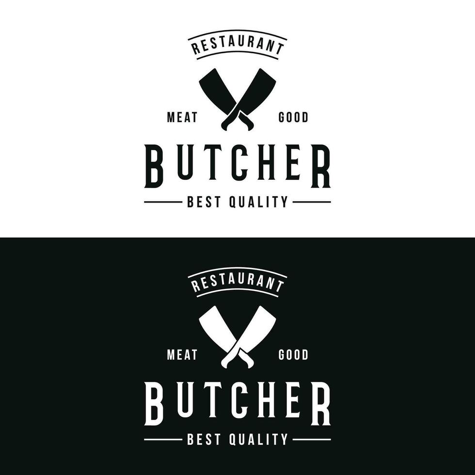ancien Boucher modèle logo avec couteau, Frais bœuf. logo pour entreprise, Boucher boutique, restaurant, badge et étiqueter. vecteur
