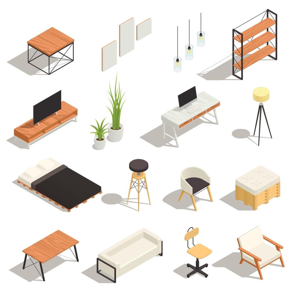 loft intérieur isométrique set vector illustration