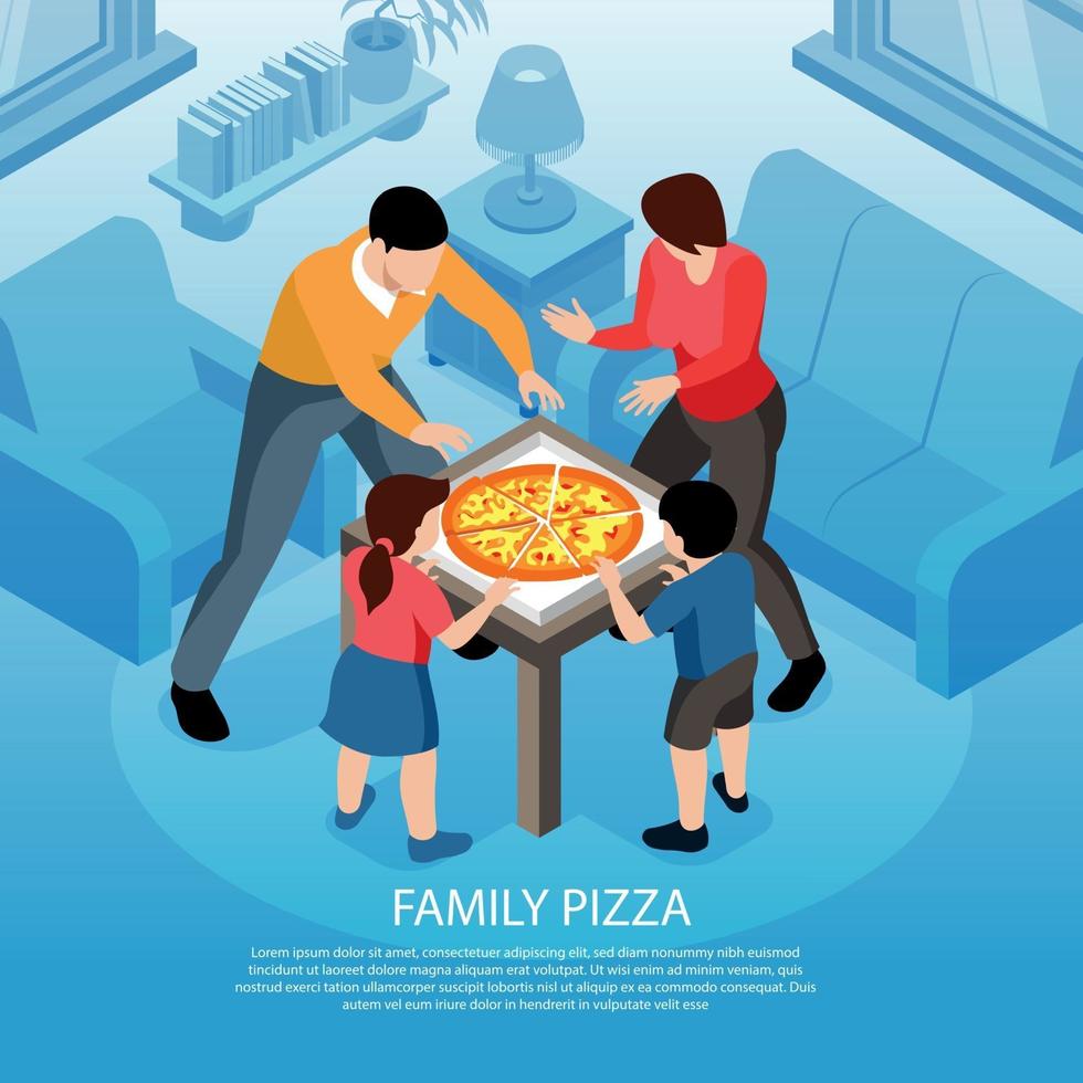 pizza familiale fond isométrique vector illustration