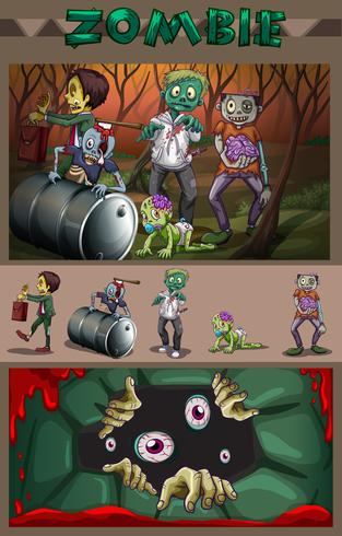 Zombies dans la forêt vecteur