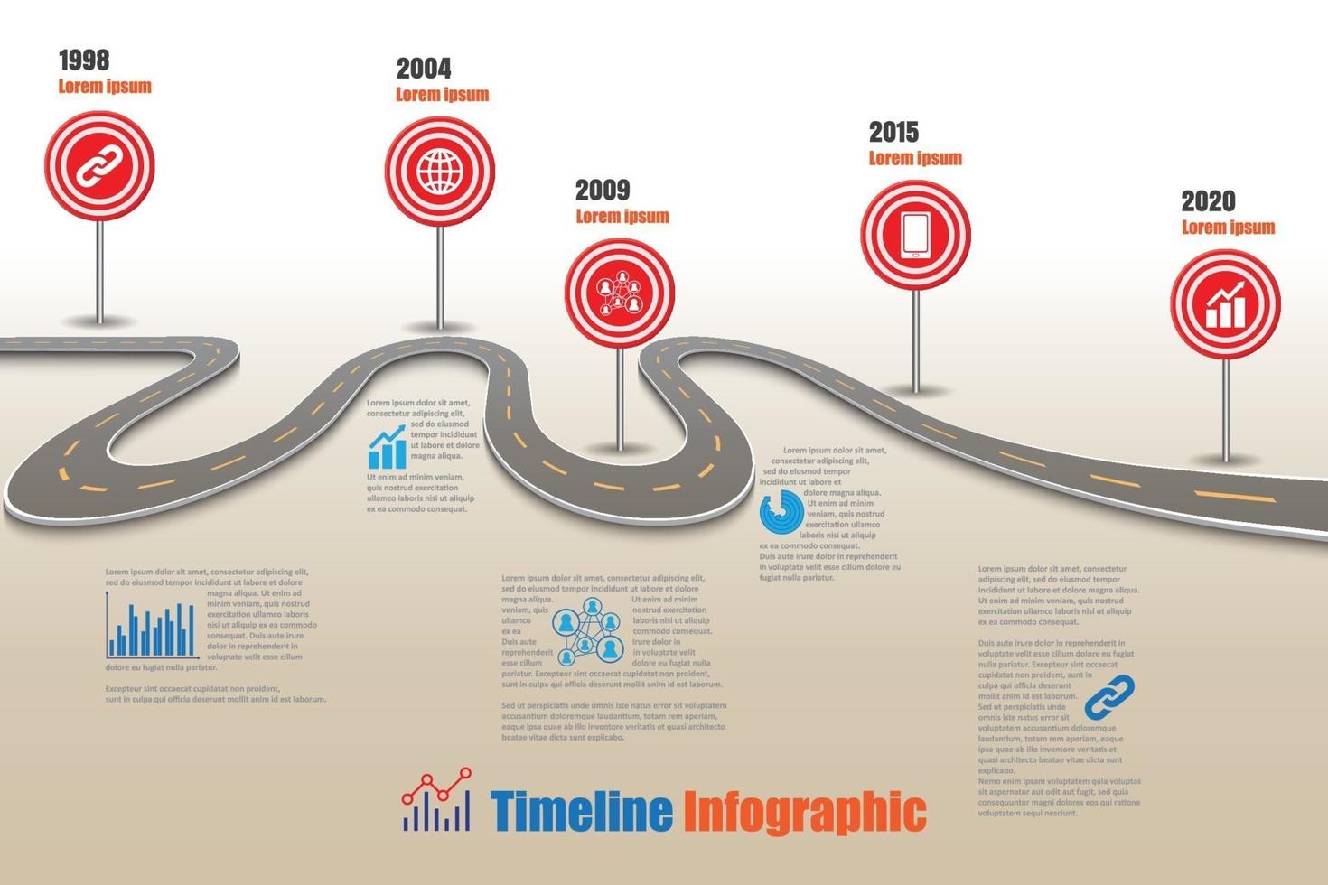 modèle d'infographie de calendrier de feuille de route d'entreprise avec panneau de signalisation vecteur