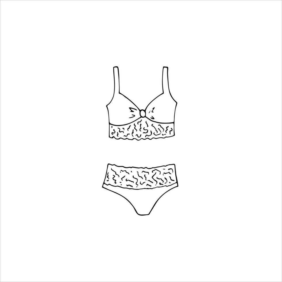 mode bikini. dessin de femelle élégant lingerie. vecteur esquisser illustration isolé sur une blanc Contexte. dessiné à la main aux femmes lingerie.