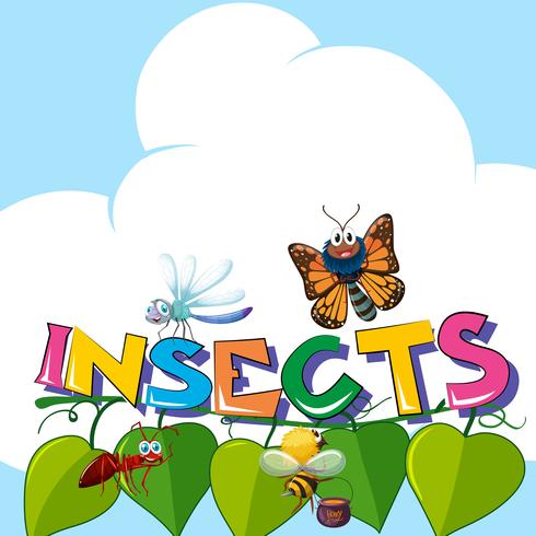 Insectes Word avec de nombreux insectes sur les feuilles vecteur