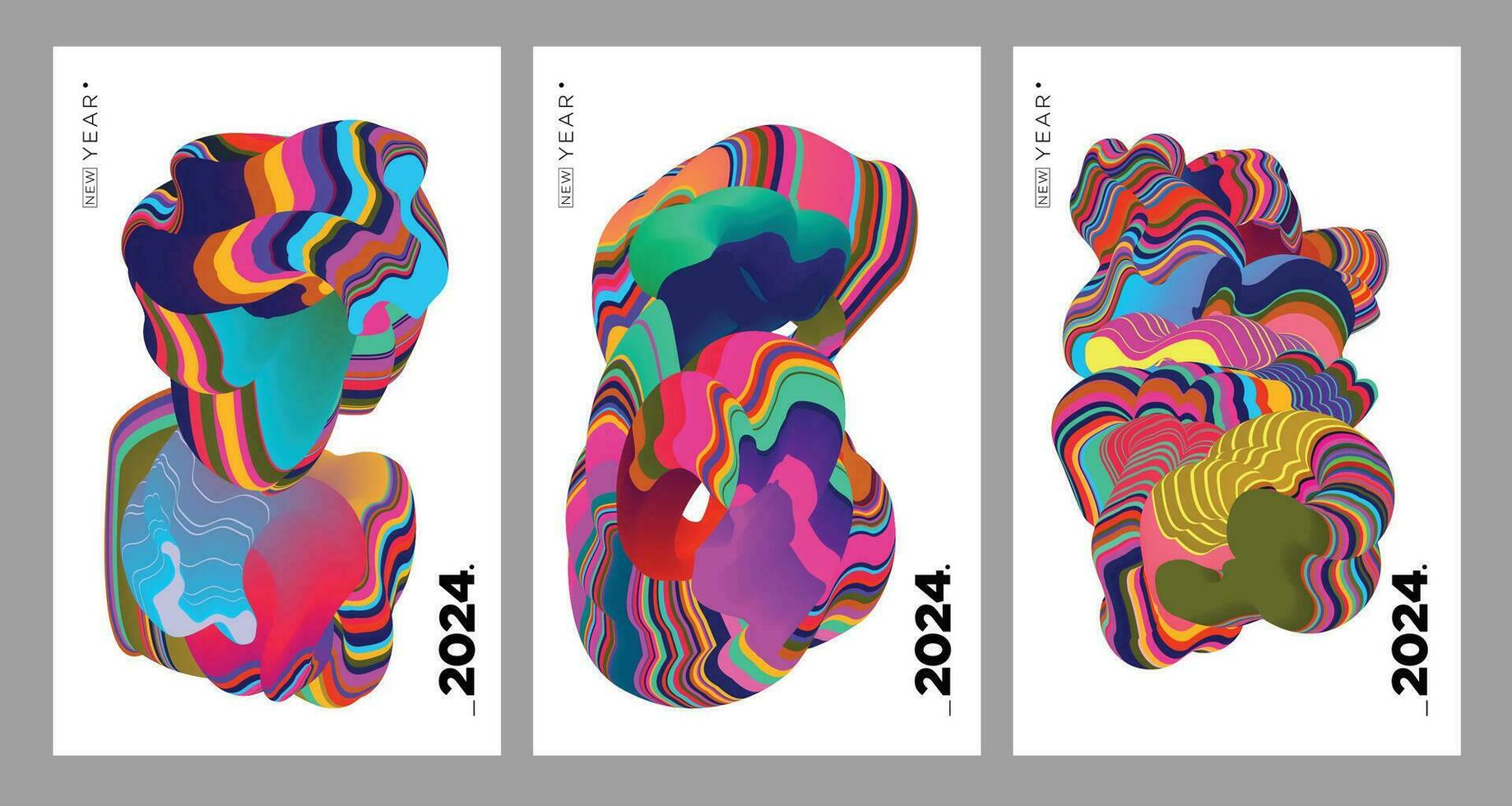 Nouveau année 2024 calendrier couverture et salutation carte avec coloré abstrait fluide Contexte conception vecteur