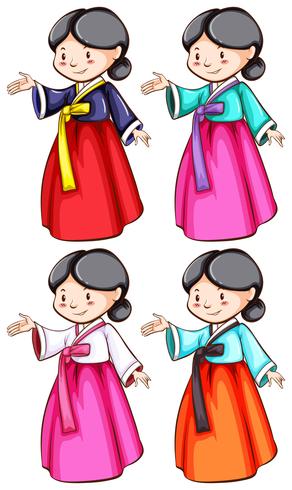 Les femmes portant les costumes asiatiques vecteur