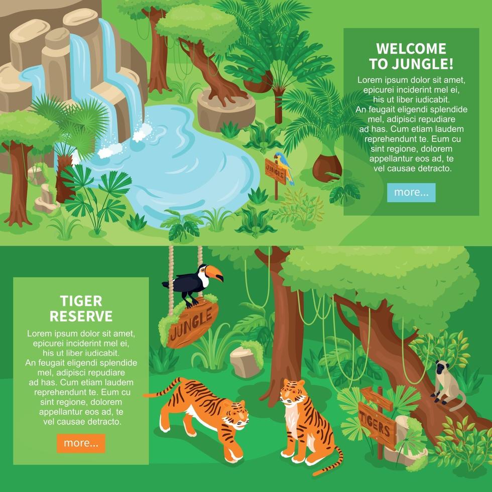 tigres de la jungle bannières horizontales vector illustration