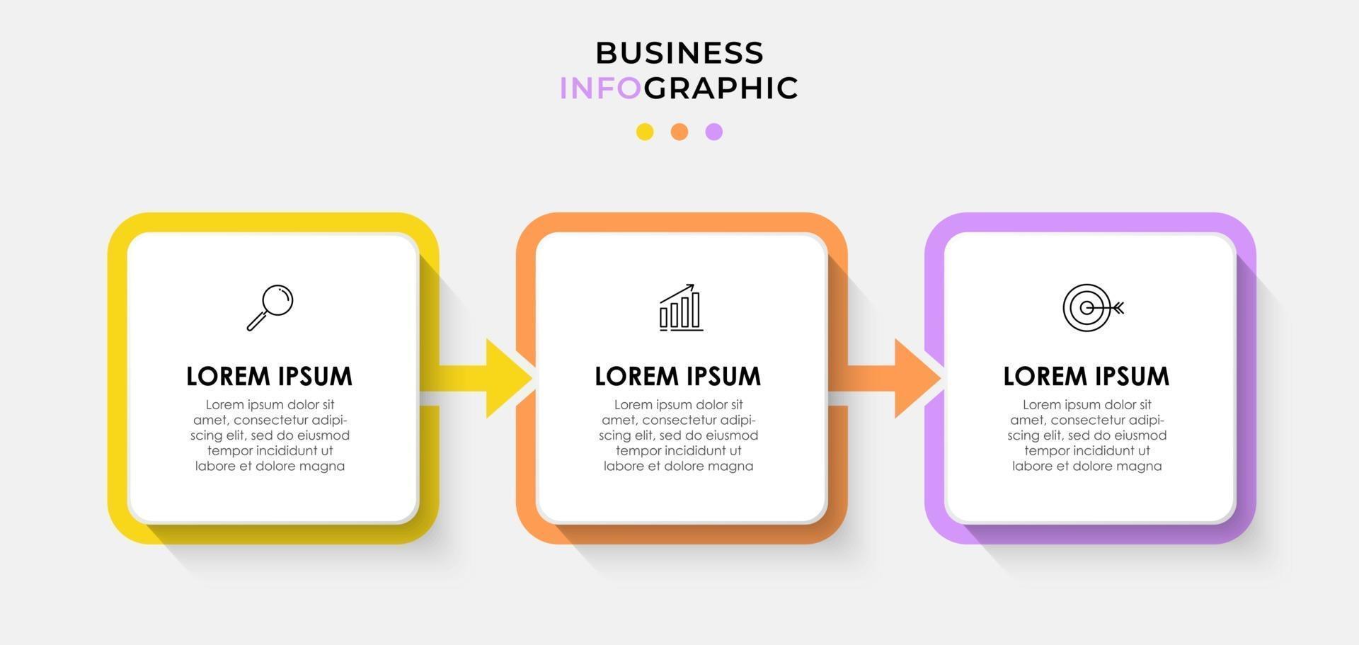 modèle d'entreprise de conception infographique avec des icônes et 3 options ou étapes vecteur