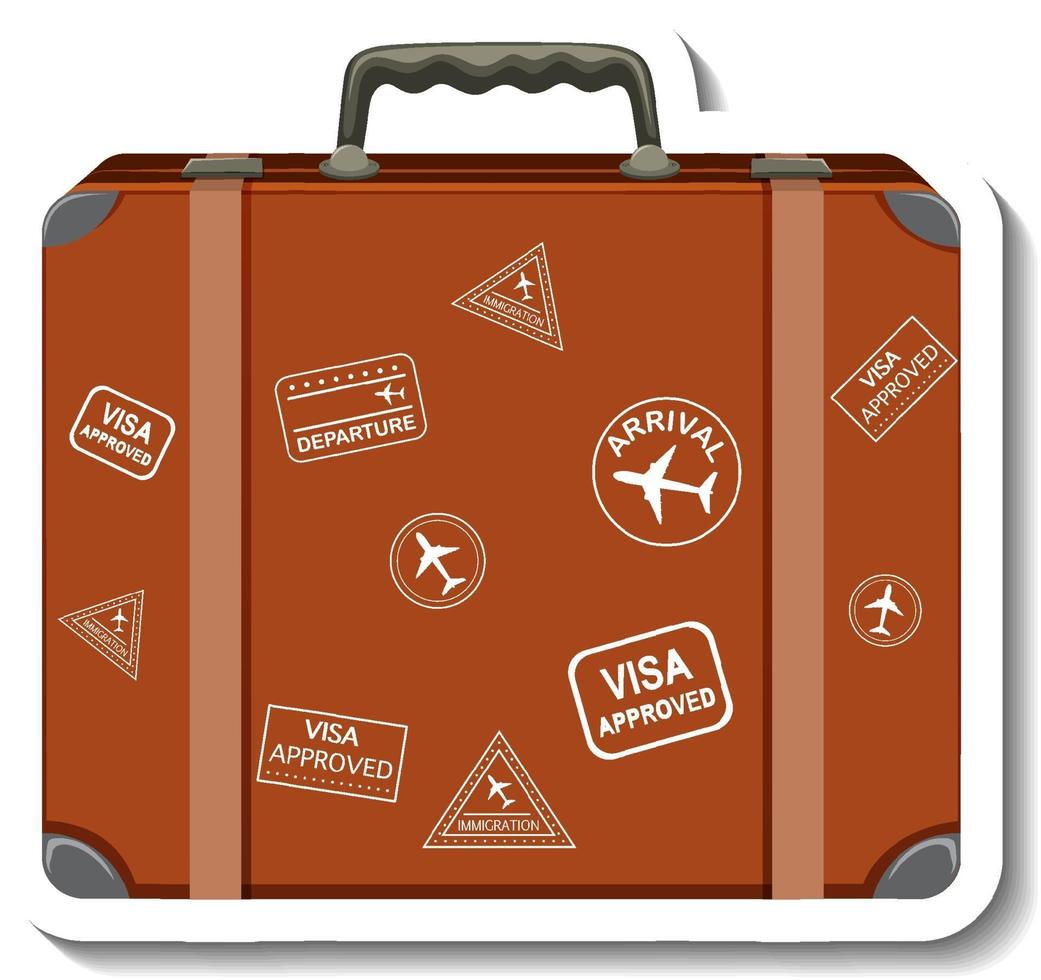 valise en cuir avec autocollant de bande dessinée autocollant du voyageur vecteur