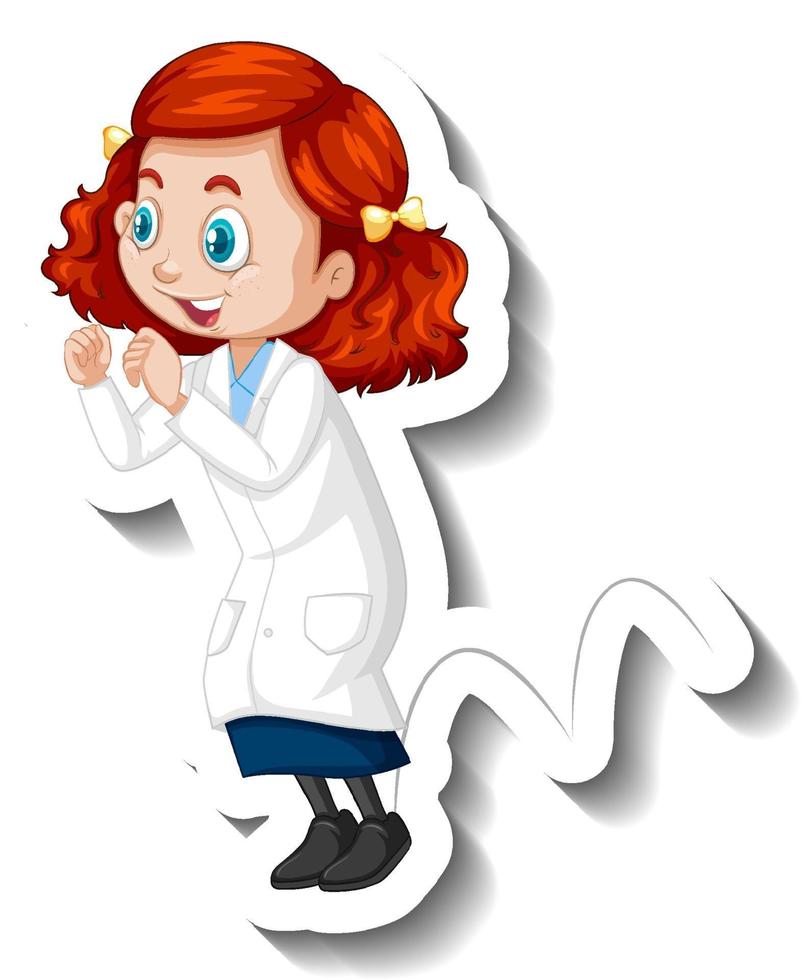autocollant de personnage de dessin animé avec une fille en robe de science vecteur